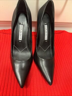 Charles David Black Leather Pointed Toe Heels